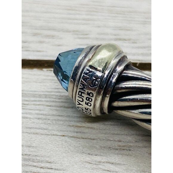 David Yurman Sterling Silver 925 & 14k Gold 7mm Cable Topaz Cuff Bracelet - Picture 8 of 8